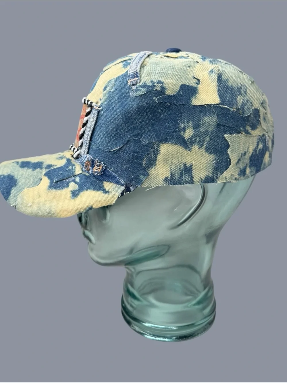 Levi's Bleach-Effect Denim Baseball Cap in Blue and Beige
